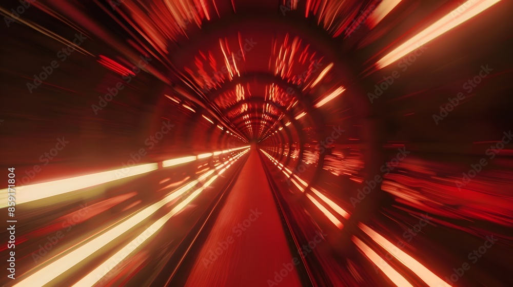 Poster speeding motion blurred in tunnel. powerful of abtract light trails. 3d rendering