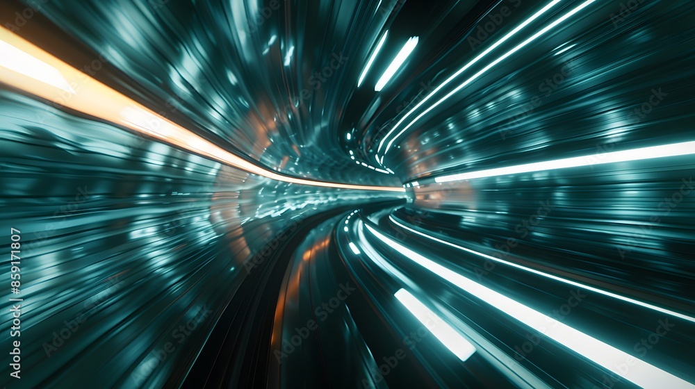 Aufkleber speeding motion blurred in tunnel. powerful of abtract light trails. 3d rendering