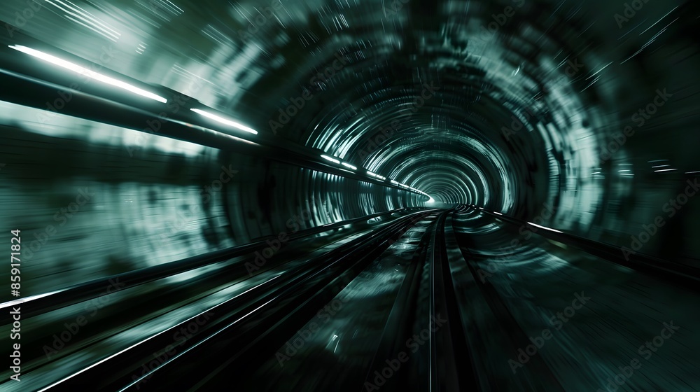 Aufkleber speeding motion blurred in tunnel. powerful of abtract light trails. 3d rendering