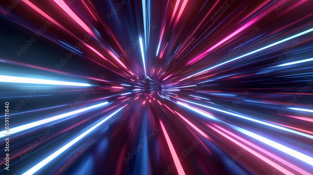 Poster speeding motion blurred in tunnel. powerful of abtract light trails. 3d rendering