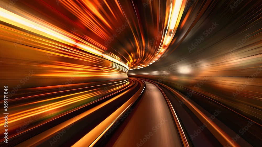 Poster speeding motion blurred in tunnel. powerful of abtract light trails. 3d rendering