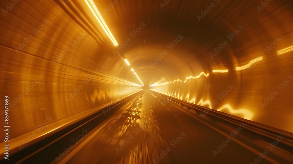 Poster speeding motion blurred in tunnel. powerful of abtract light trails. 3d rendering