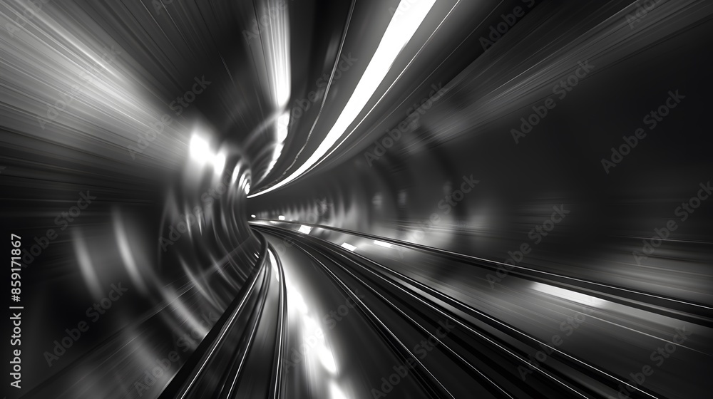 Poster speeding motion blurred in tunnel. powerful of abtract light trails. 3d rendering