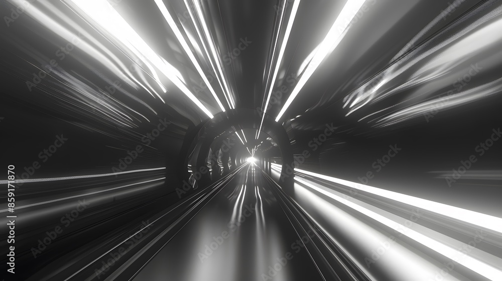 Poster speeding motion blurred in tunnel. powerful of abtract light trails. 3d rendering