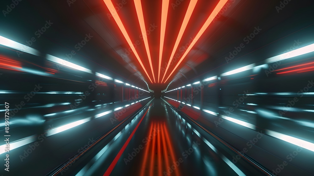 Aufkleber speeding motion blurred in tunnel. powerful of abtract light trails. 3d rendering