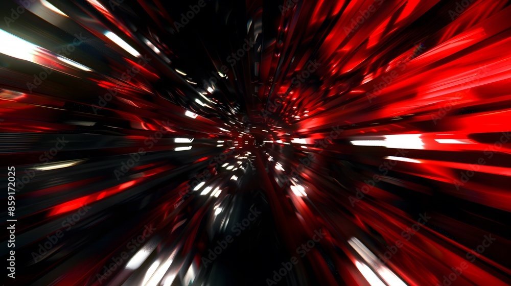 Aufkleber speeding motion blurred in tunnel. powerful of abtract light trails. 3d rendering