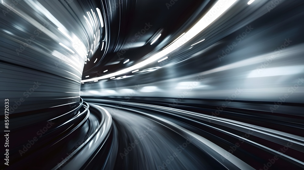 Poster speeding motion blurred in tunnel. powerful of abtract light trails. 3d rendering