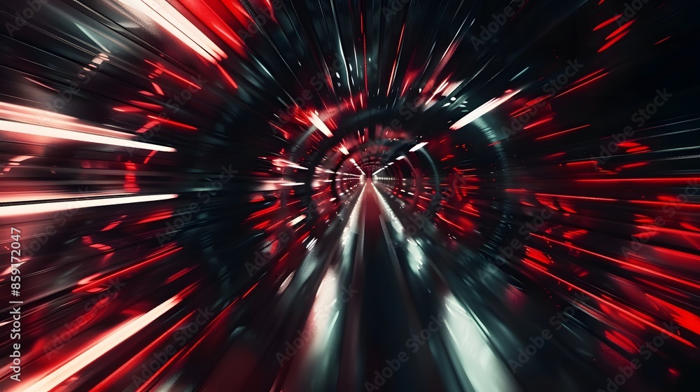Poster speeding motion blurred in tunnel. powerful of abtract light trails. 3d rendering