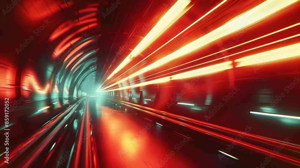 Poster speeding motion blurred in tunnel. powerful of abtract light trails. 3d rendering