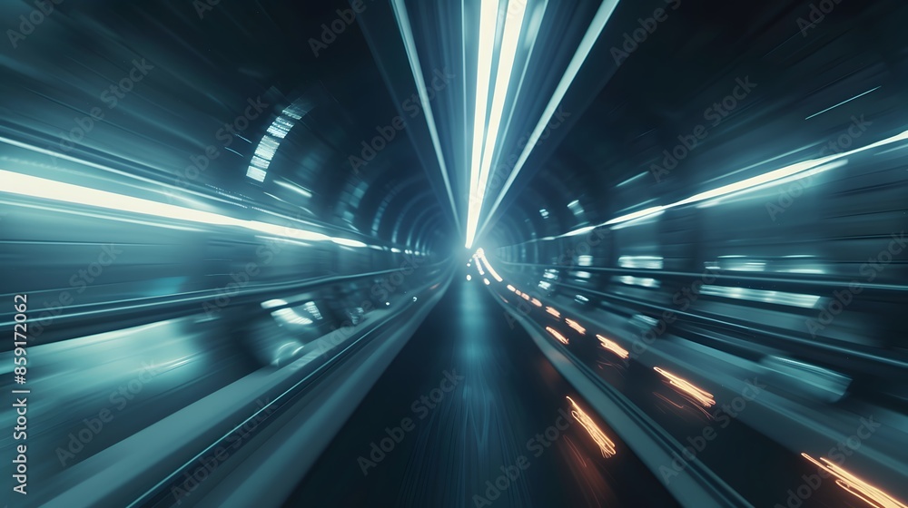 Aufkleber speeding motion blurred in tunnel. powerful of abtract light trails. 3d rendering