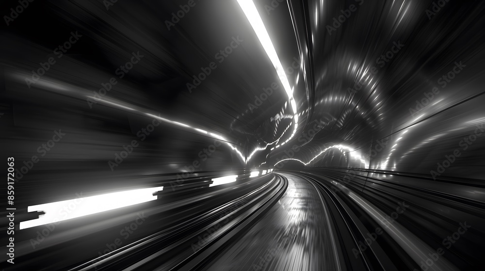 Poster speeding motion blurred in tunnel. powerful of abtract light trails. 3d rendering