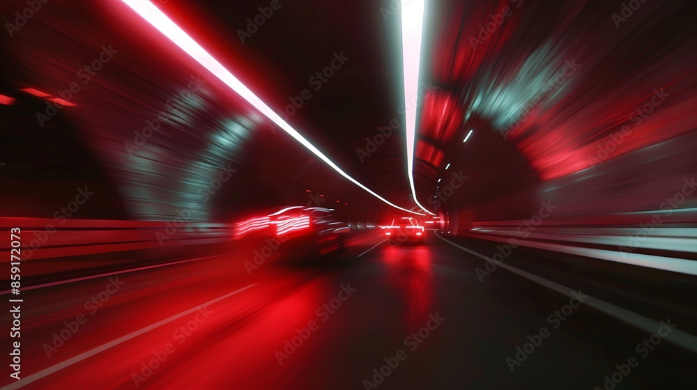 Poster speeding motion blurred in tunnel. powerful of abtract light trails. 3d rendering