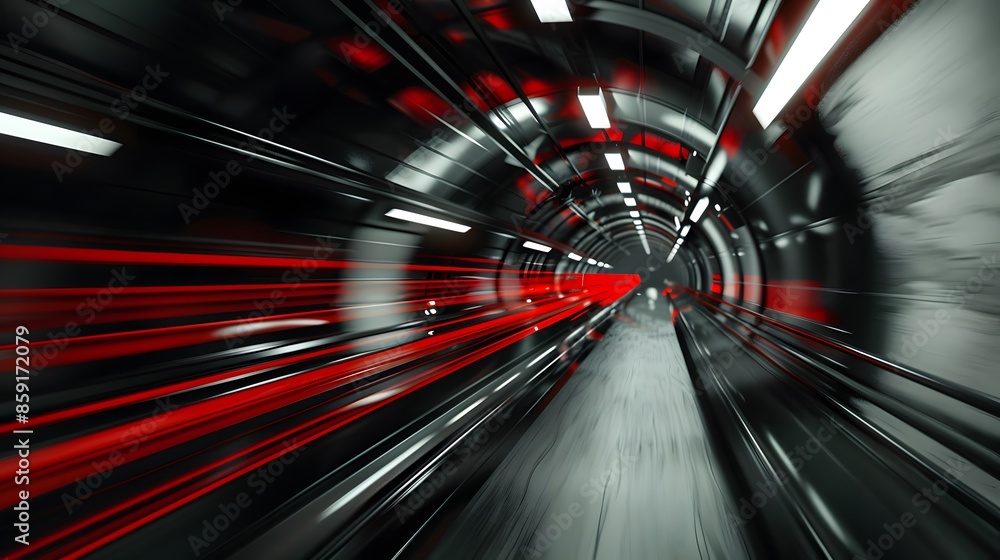 Aufkleber speeding motion blurred in tunnel. powerful of abtract light trails. 3d rendering