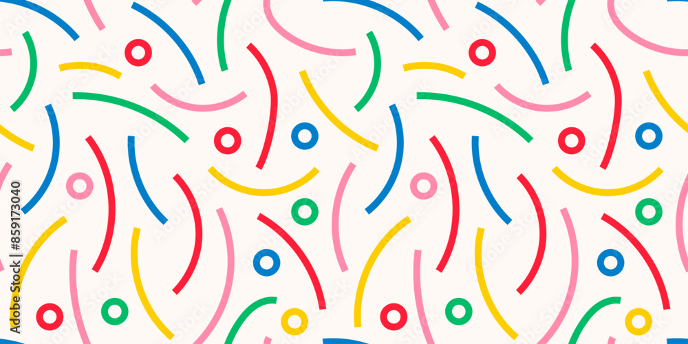 Poster fun colorful line doodle seamless pattern. creative minimalist style art background for children or 