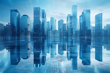 Obraz premium Modern city skyline with skyscrappers and reflection created with Generative AI