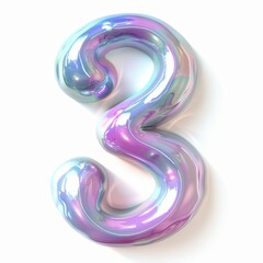 Iridescent Number Three Rendered On White Background
