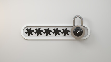 Password protection padlock locked symbol on white background. Security concept. 3D illustration render.
