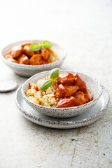 Rice bowl with spicy chicken