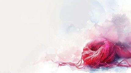 Abstract watercolor image featuring a soft pink yarn ball, creating a cozy and artistic atmosphere with a dreamy background.
