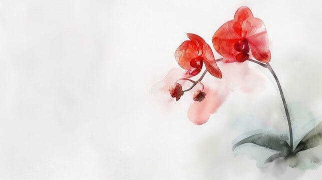 Elegant watercolor painting of vibrant red orchids on a light background, ideal for design, decoration, and artistic projects.