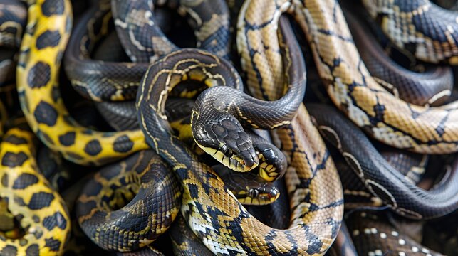 Close up of snakes tangled together