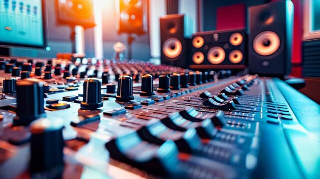 Audio mixing console in a recording studio