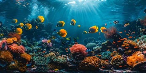 Naklejka premium diving in the tropical sea on a coral reef