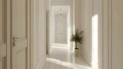 Obraz premium Corridor in with white walls and doors in the apartment 