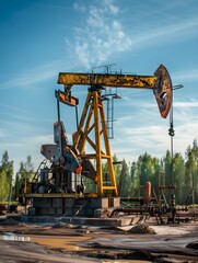 Crude oil. Global crisis. International War on oil prices worldwide. Pump rig, Pumpjack. Oil and gas production, Oilfield site, Drilling derricks, Fossil fuels, Gasoline concept