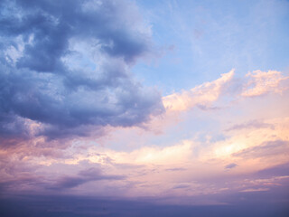 Sunset sky, beautiful sky background image, Ideal for Sky replacement project: Panoramic, colorful...