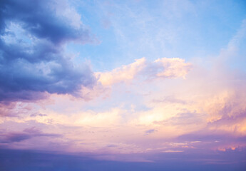 Sunset sky, beautiful sky background image,
Ideal for Sky replacement project: Panoramic, colorful pink-orange-blue dramatic sky with clouds