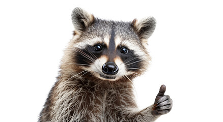 A raccoon giving a thumbs up isolated on transparent background, png file