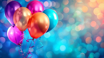 Festive background with colorful balloons and confetti for birthday celebrations, ideal for party invitations, social media posts, and event decorations