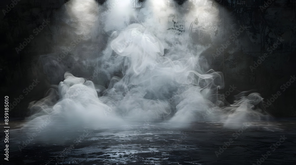 Wall mural Abstract technology background, Empty dark cement floor, studio room with smoke floating up the interior texture, wall background, spotlights, laser light, digital future technology concept.