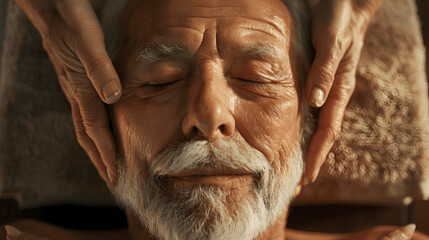 Elderly man receiving massage in peaceful spa