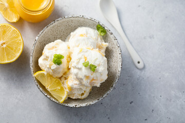 Homemade lemon ice cream or sorbet