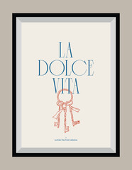 Minimal hand drawn vector dolce vita illustration with aesthetic quote in a poster frame. Matisse style illustrations.	