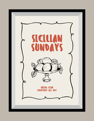 Minimal hand drawn vector dolce vita illustration with aesthetic quote in a poster frame. Matisse style illustrations.	