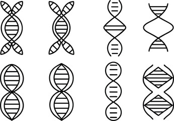 DNA icon set, long genetic molecule structure, dna icon line set editable stroke
