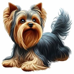 Naklejka premium Bold Line Vector of a Cute Yorkshire Terrier Puppy Face on a Flat White Background