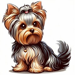 Naklejka premium Bold Line Vector of a Cute Yorkshire Terrier Puppy Face on a Flat White Background