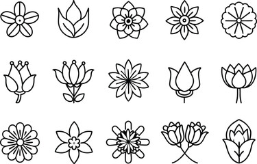 Flower line icon set. vector illustration Simple outline signs for flowers. Editable Strokes.