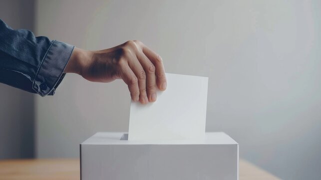 Election voting concept with hand and ballot paper on white background
