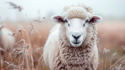 Fototapeta premium Sheep photographed in field with space for text