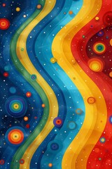 Vibrant Rainbow Stripes With Colorful Circles Against A Starry Night Sky