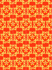 Red Thai fabric pattern flowers 