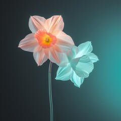 Obraz premium Abstract background with gradient of neon pastel daffodil, neon pastel teal, and white colors, wallpaper, backdrop