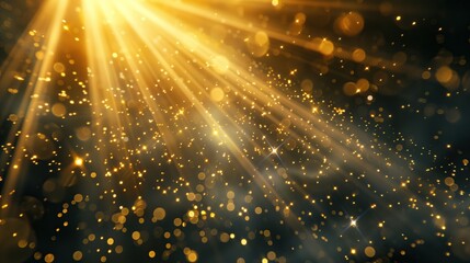 Golden bokeh light, with  the sun's rays on a dark background