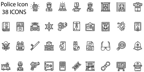 Set of police icons. Gradient style icon bundle. Vector Illustration