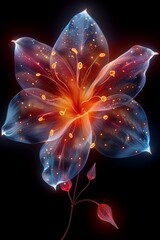 Glowing Abstract Flower Design Against Black Background